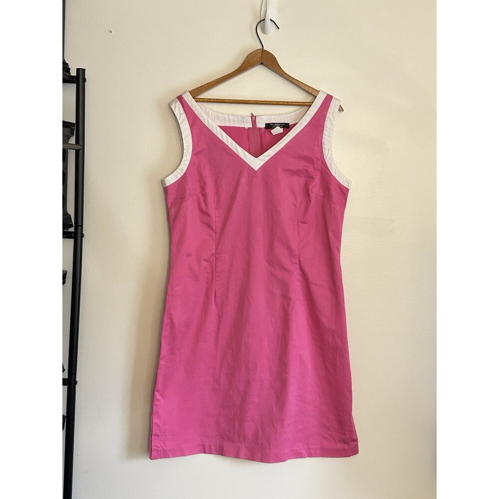 Vintage 90s Pink With White Trim B Moss Dress Size 14 V Neck